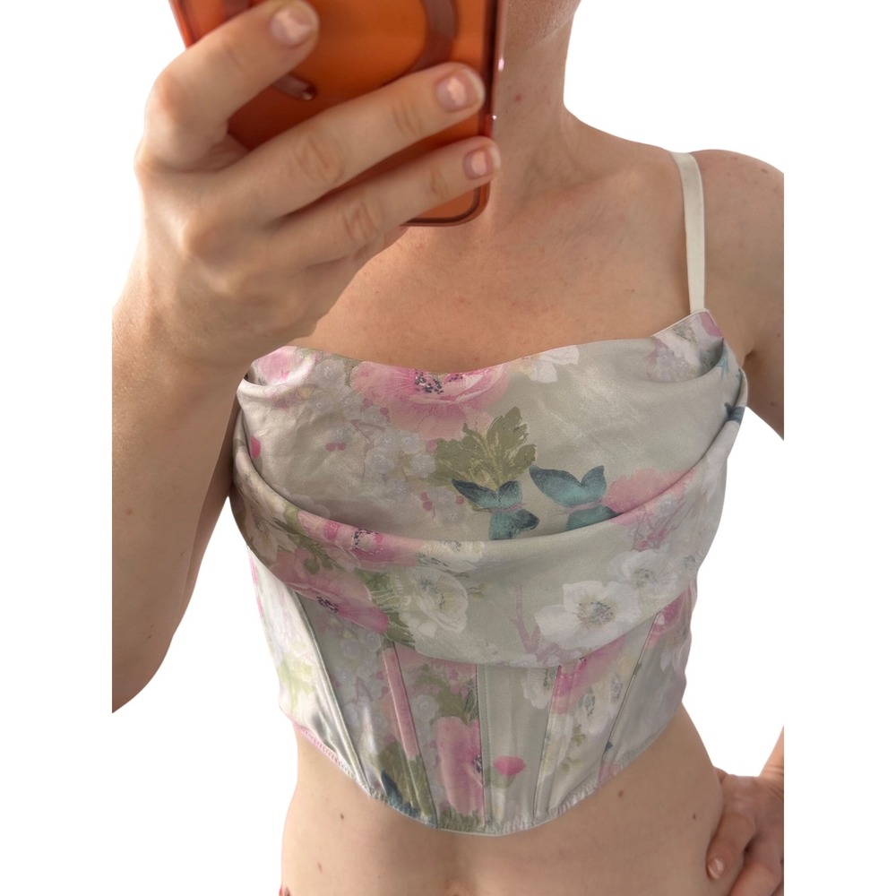 Victoria's Secret Floral Corset Top Sage Pink Cowl Neck NWT Small 11250937 6BPI